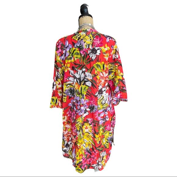 SPX TUNIC Swim cover up red floral PLUS SIZE top 3/4 sleeves size 50 style ELENA - Picture 4 of 10